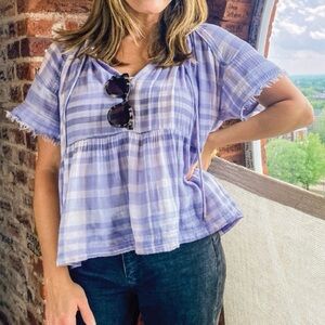 Anthropologie purple plaid, baby doll shirt